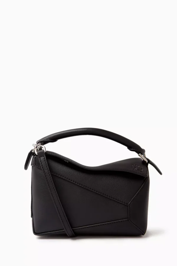 Mini Puzzle Edge Bag in Classic Calfskin - Black
