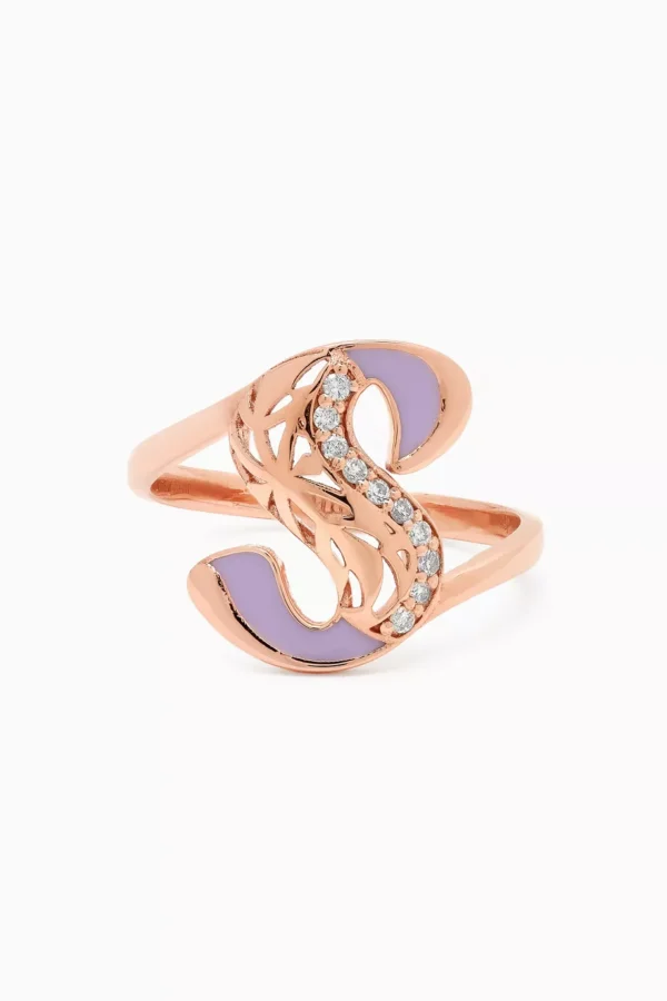 Retro Diamond & Enamel Letter 'S' Ring in 18kt Rose Gold