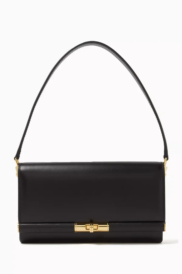 Marlene Wallet Shoulder Bag in Calf Leather - Black