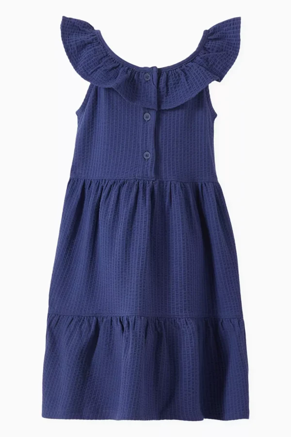 Ruffle-neck Dress in Organic Cotton-blend - Blue - Image 2