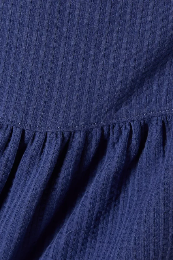Ruffle-neck Dress in Organic Cotton-blend - Blue - Image 3