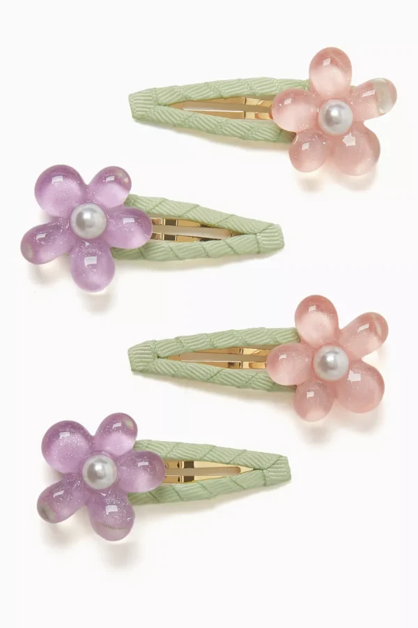 Flower Pearl Clip, Set of 4 in Satin