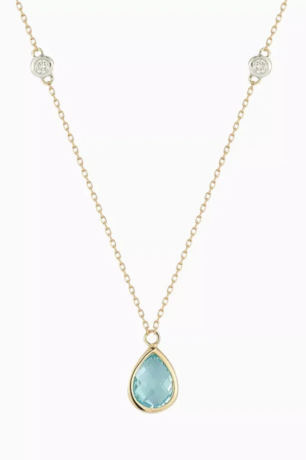 Topaz Pear and Diamond Bezel Necklace in 14kt Yellow Gold
